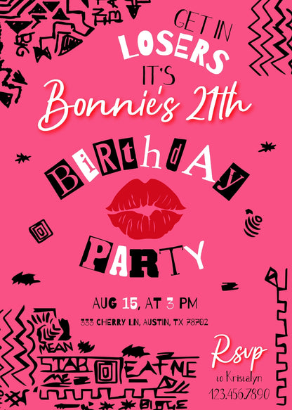 Mean Girls customizable invitation template | Share or Print | girl | MH409
