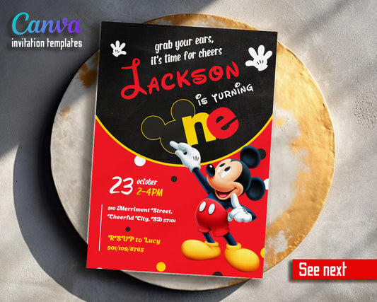 Mickey Mouse 1st Birthday customizable invitation template | Share or Print | AI315