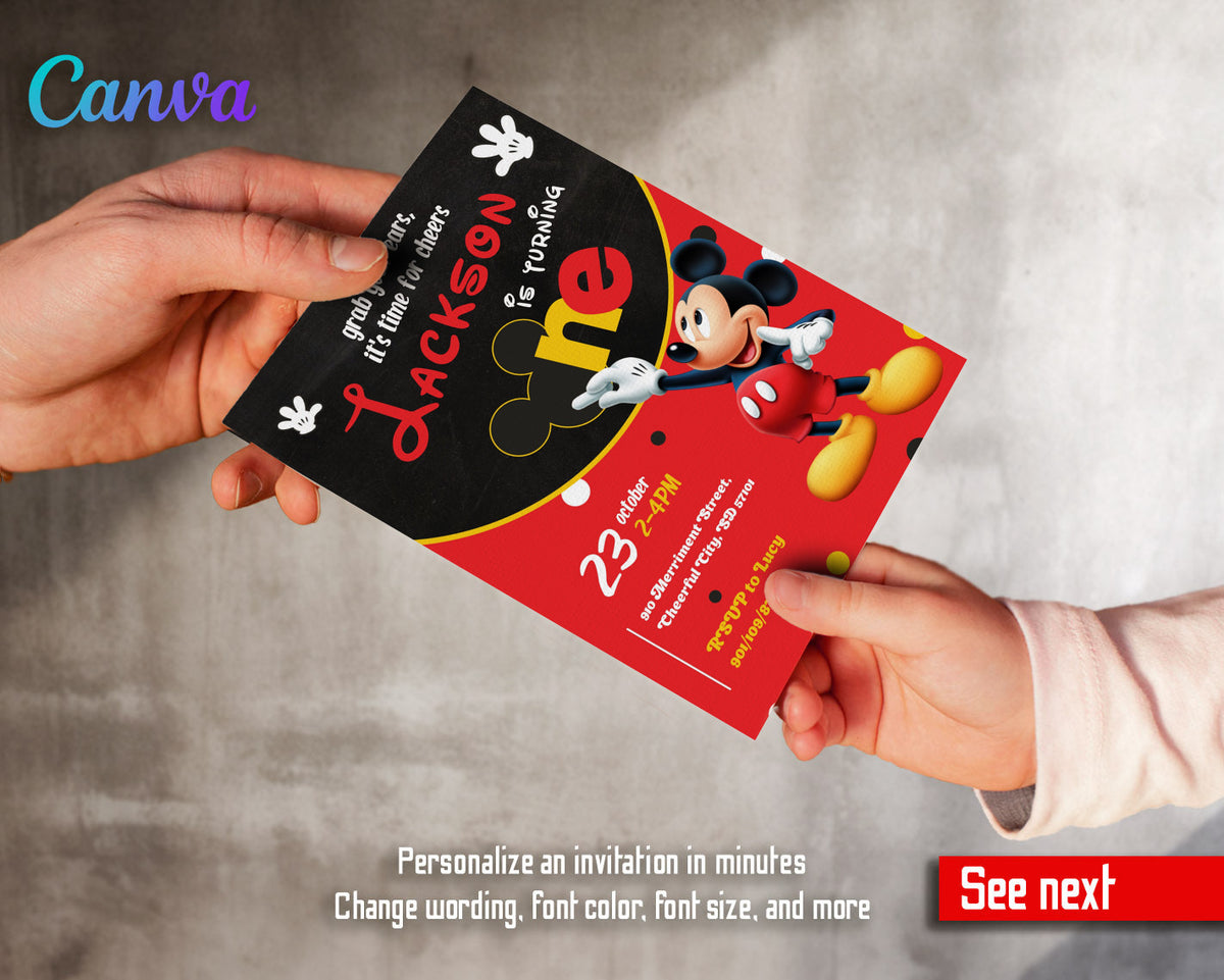Mickey Mouse 1st Birthday customizable invitation template | Share or Print | AI315
