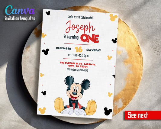 Mickey Mouse 1st Birthday customizable invitation template | Share or Print | AJ666