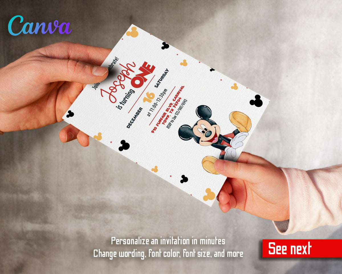 Mickey Mouse 1st Birthday customizable invitation template | Share or Print | AJ666