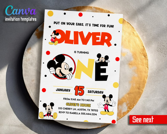 Mickey Mouse 1st Birthday customizable invitation template | Share or Print | AN158