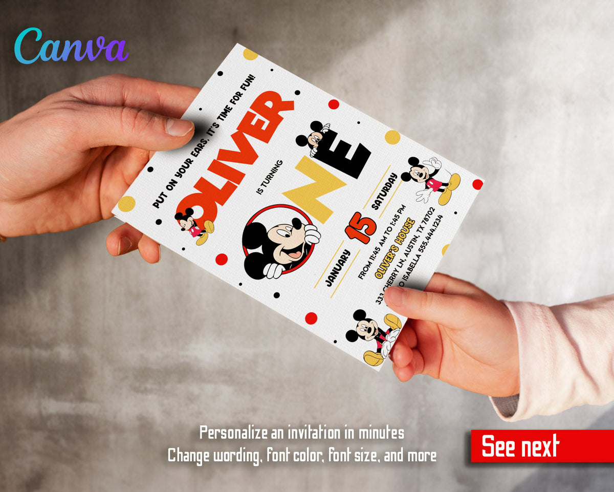 Mickey Mouse 1st Birthday customizable invitation template | Share or Print | AN158
