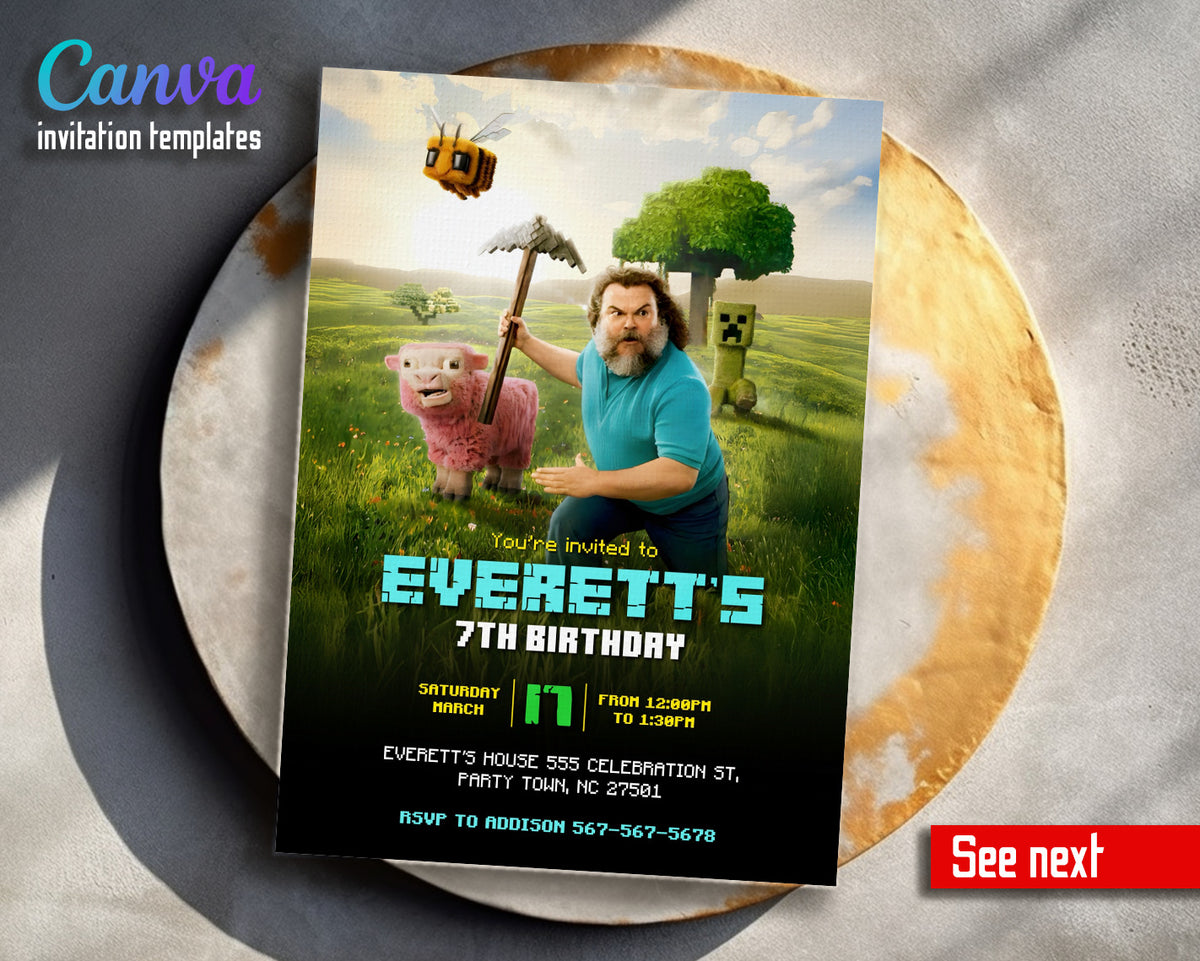 Minecraft Movie Gamer customizable invitation template | Share or Print | WT299