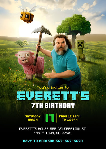 Minecraft Movie Gamer customizable invitation template | Share or Print | WT299