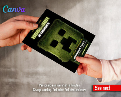 Minecraft Movie Gamer customizable invitation template | Share or Print | SS076