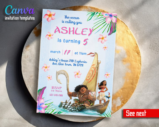 Moana Princess customizable invitation template | Share or Print | girl | RU466