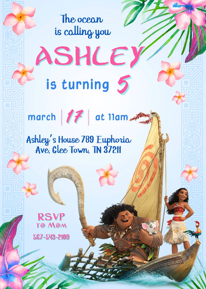 Moana Princess customizable invitation template | Share or Print | girl | RU466