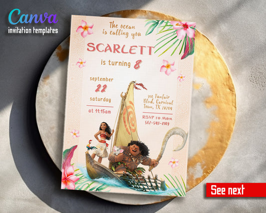 Moana Princess customizable invitation template | Share or Print | girl | QI438