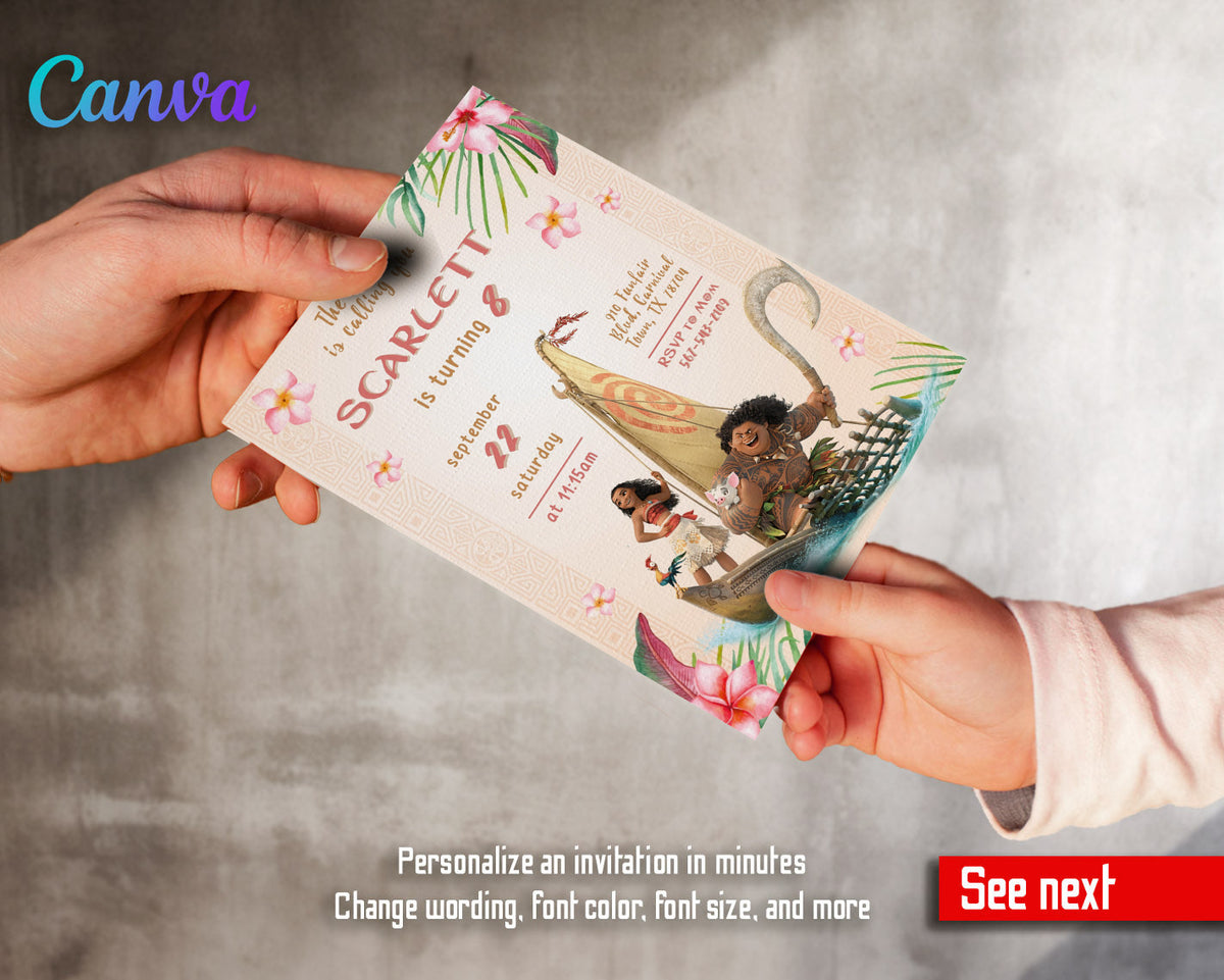 Moana Princess customizable invitation template | Share or Print | girl | QI438