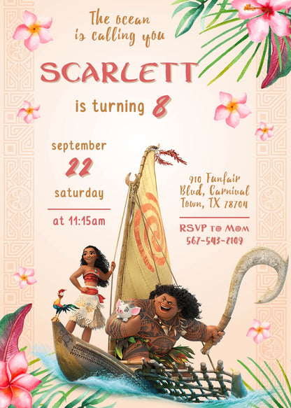 Moana Princess customizable invitation template | Share or Print | girl | QI438