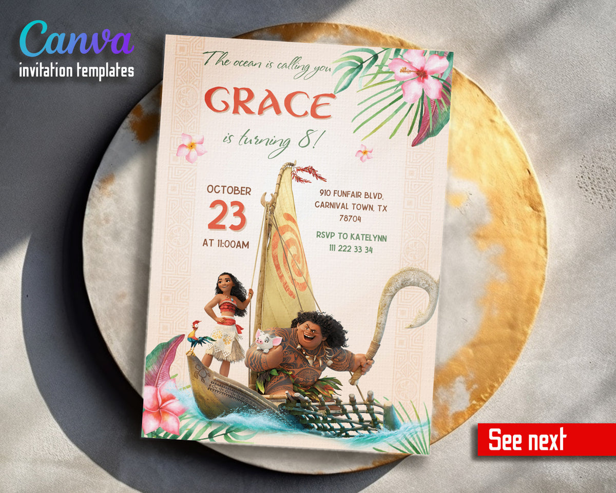 Moana Princess customizable invitation template | Share or Print | girl | TD266