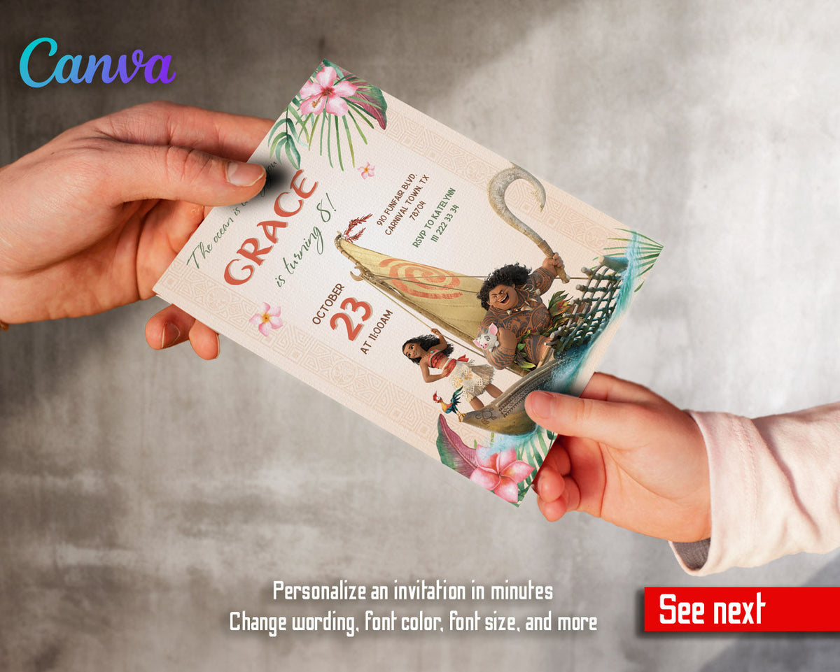 Moana Princess customizable invitation template | Share or Print | girl | TD266