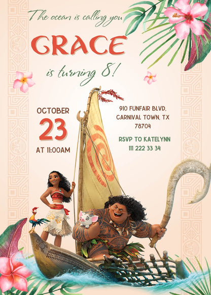 Moana Princess customizable invitation template | Share or Print | girl | TD266