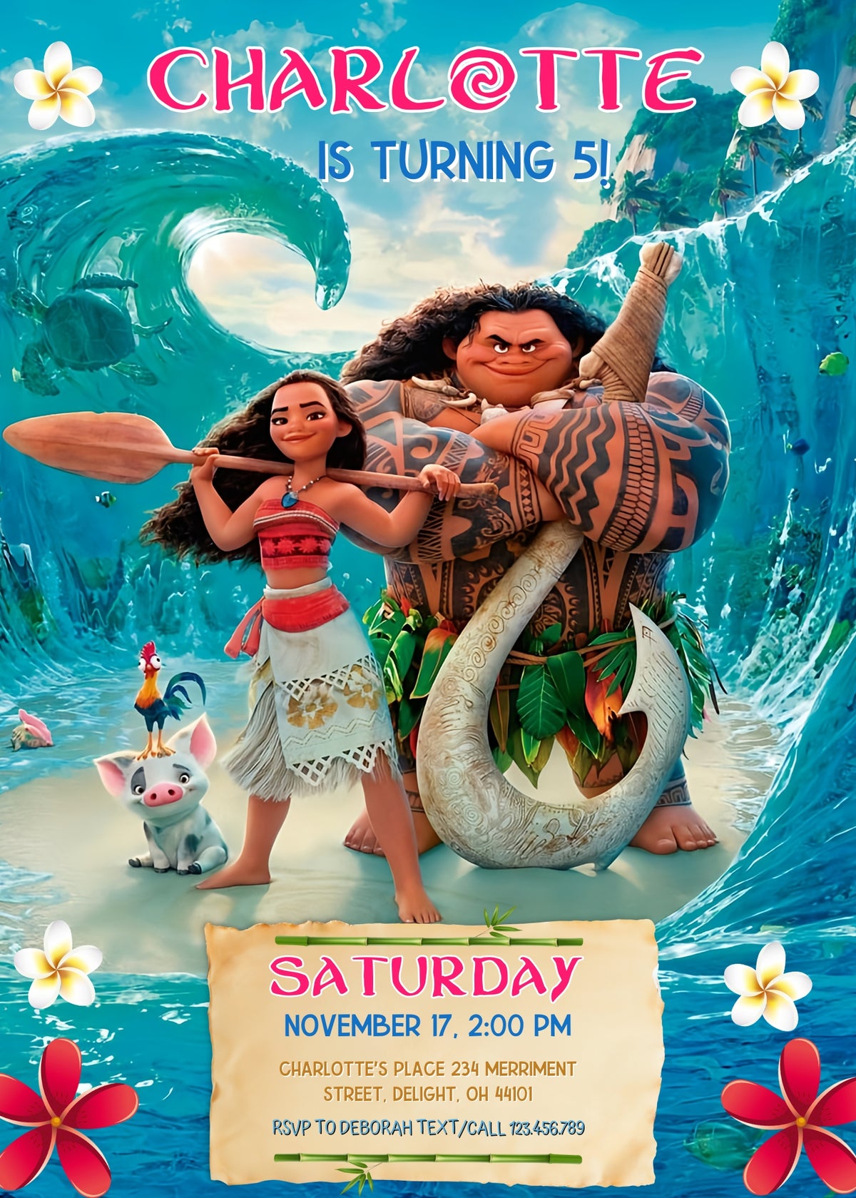 Moana Princess customizable invitation template | Share or Print | girl | TO003