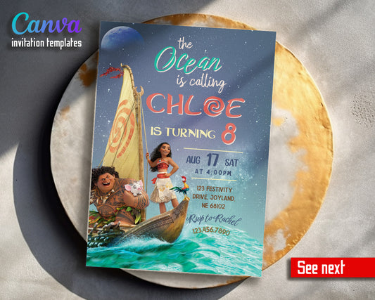 Moana Princess customizable invitation template | Share or Print | girl | RU627
