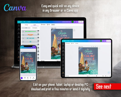 Moana Princess customizable invitation template | Share or Print | girl | RU627