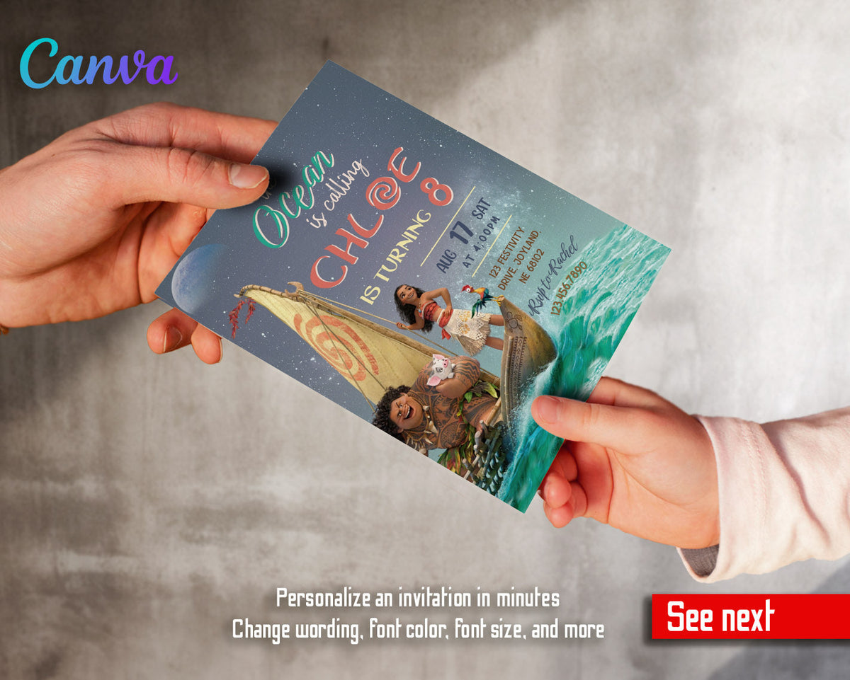 Moana Princess customizable invitation template | Share or Print | girl | RU627