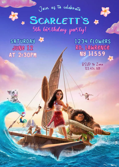 Moana Princess customizable invitation template | Share or Print | girl | AT865