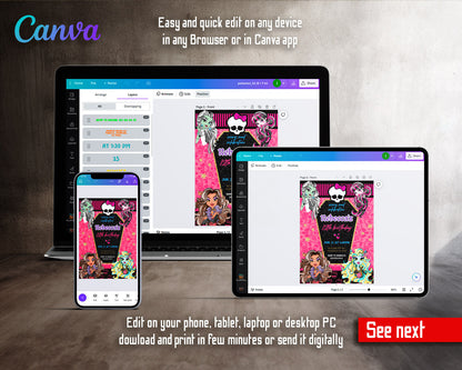 Monster High customizable invitation template | Share or Print | girl | VP337