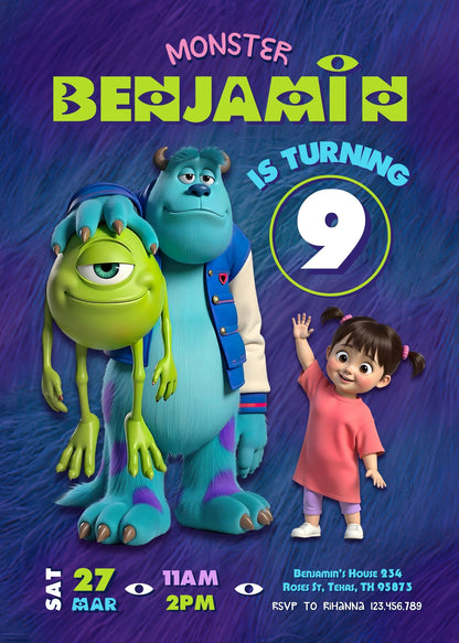 Monsters, Inc. customizable invitation template | Share or Print | PN105