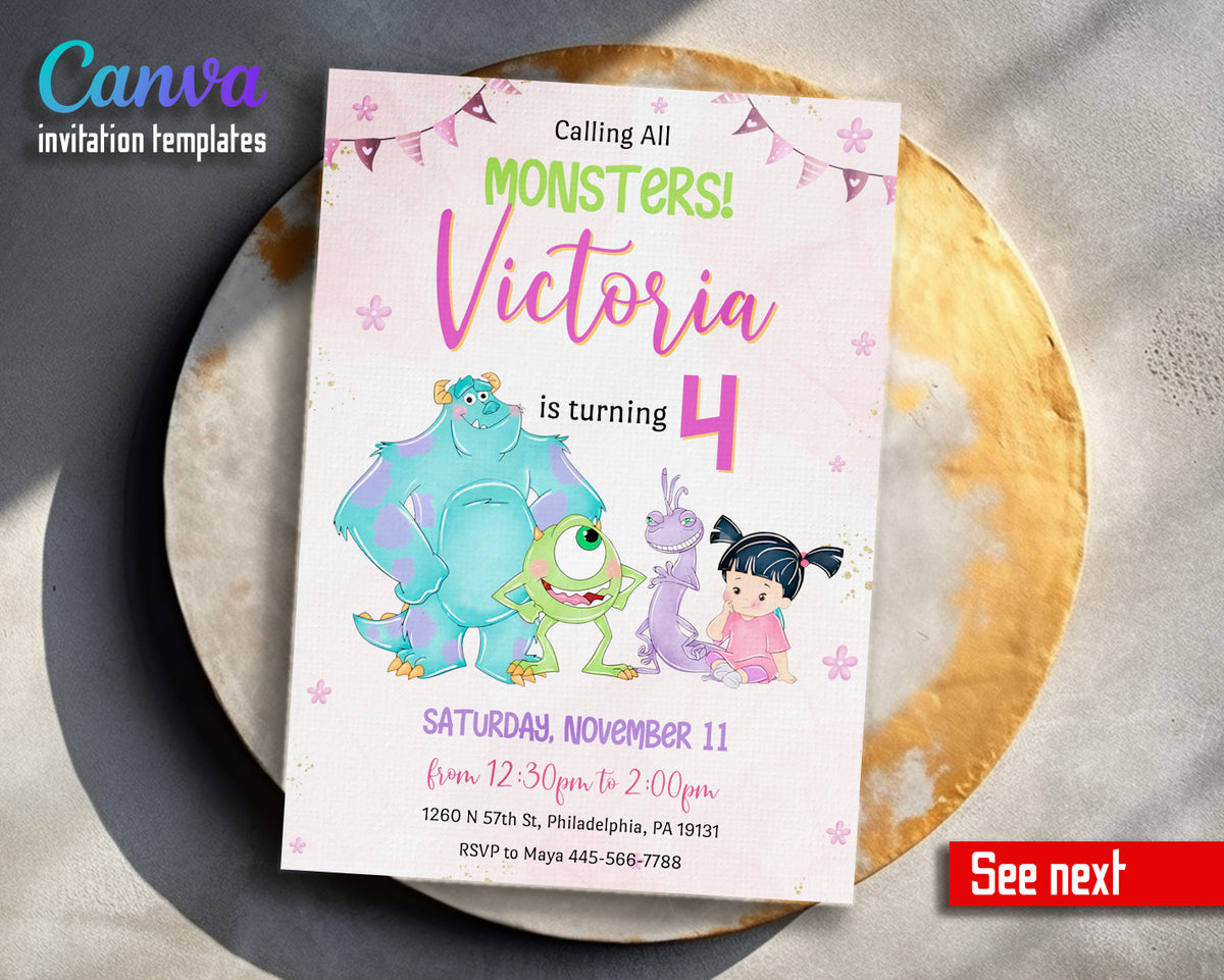 Monsters, Inc. customizable invitation template | Share or Print | HF454