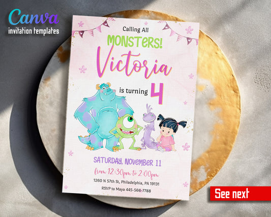 Monsters, Inc. customizable invitation template | Share or Print | HF454