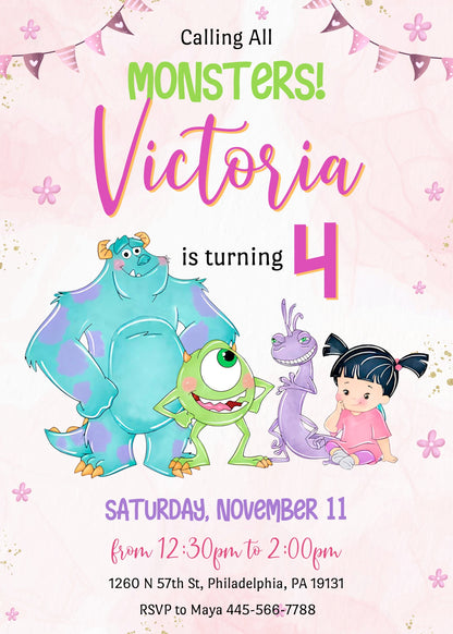 Monsters, Inc. customizable invitation template | Share or Print | HF454