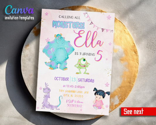 Monsters, Inc. customizable invitation template | Share or Print | PU001