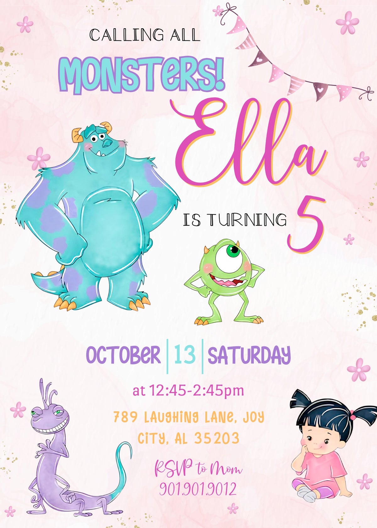 Monsters, Inc. customizable invitation template | Share or Print | PU001