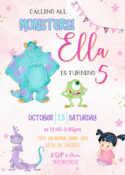 Monsters, Inc. customizable invitation template | Share or Print | PU001
