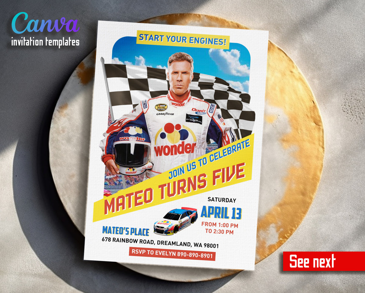 Nascar Racing Ricky Bobby customizable invitation template | Share or Print | boy | PA814