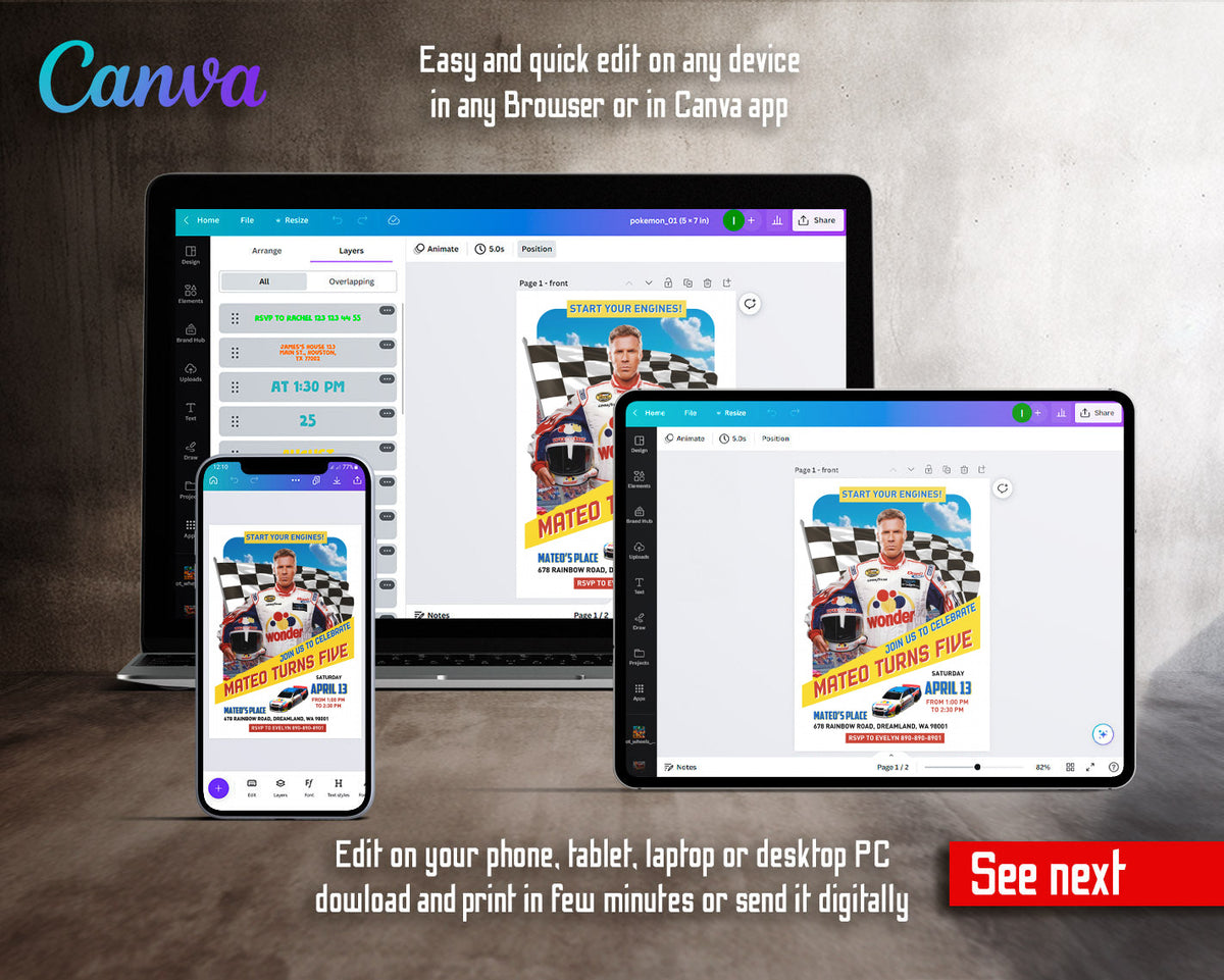 Nascar Racing Ricky Bobby customizable invitation template | Share or Print | boy | PA814