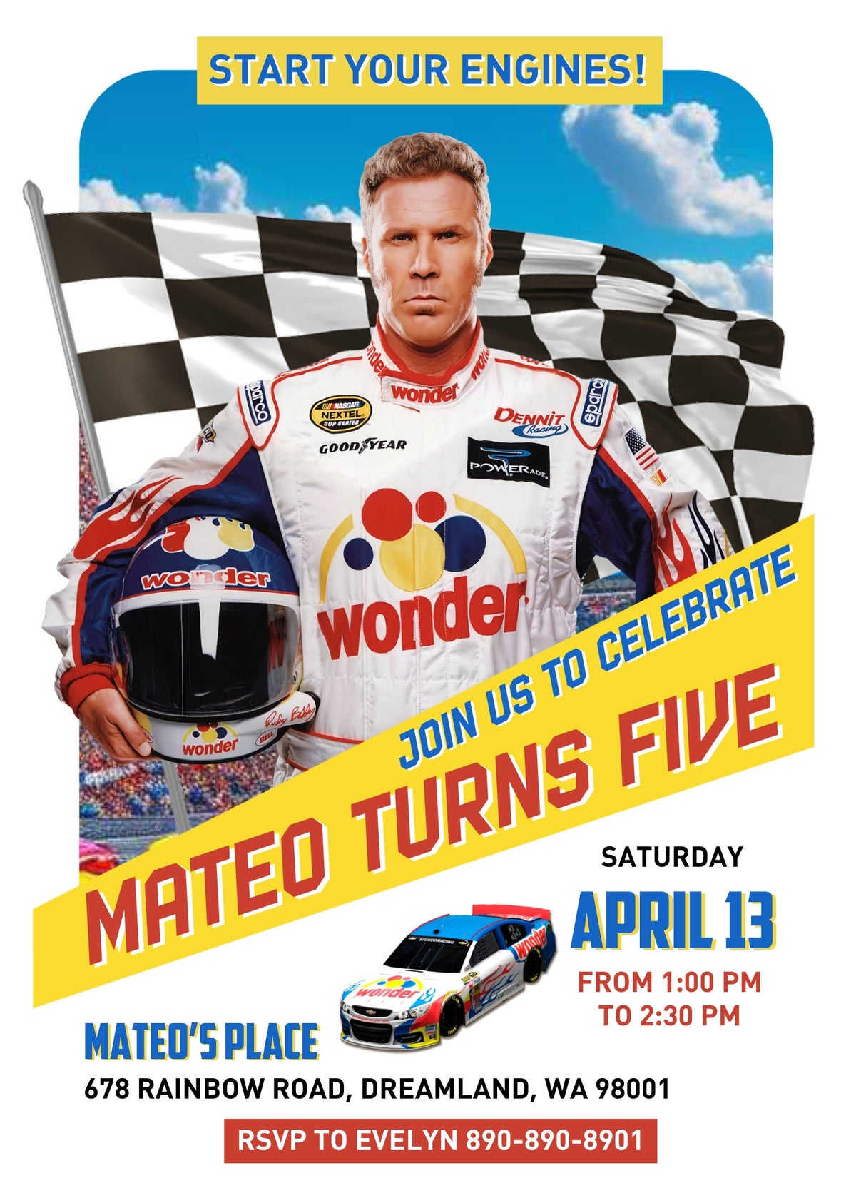 Nascar Racing Ricky Bobby customizable invitation template | Share or Print | boy | PA814