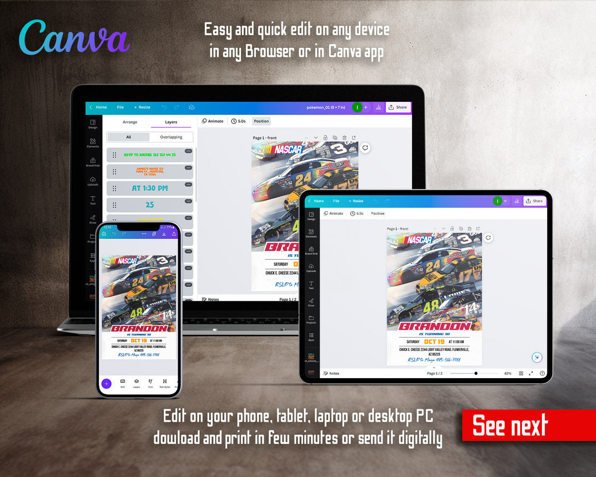 Nascar Racing Ricky Bobby customizable invitation template | Share or Print | boy | DJ802