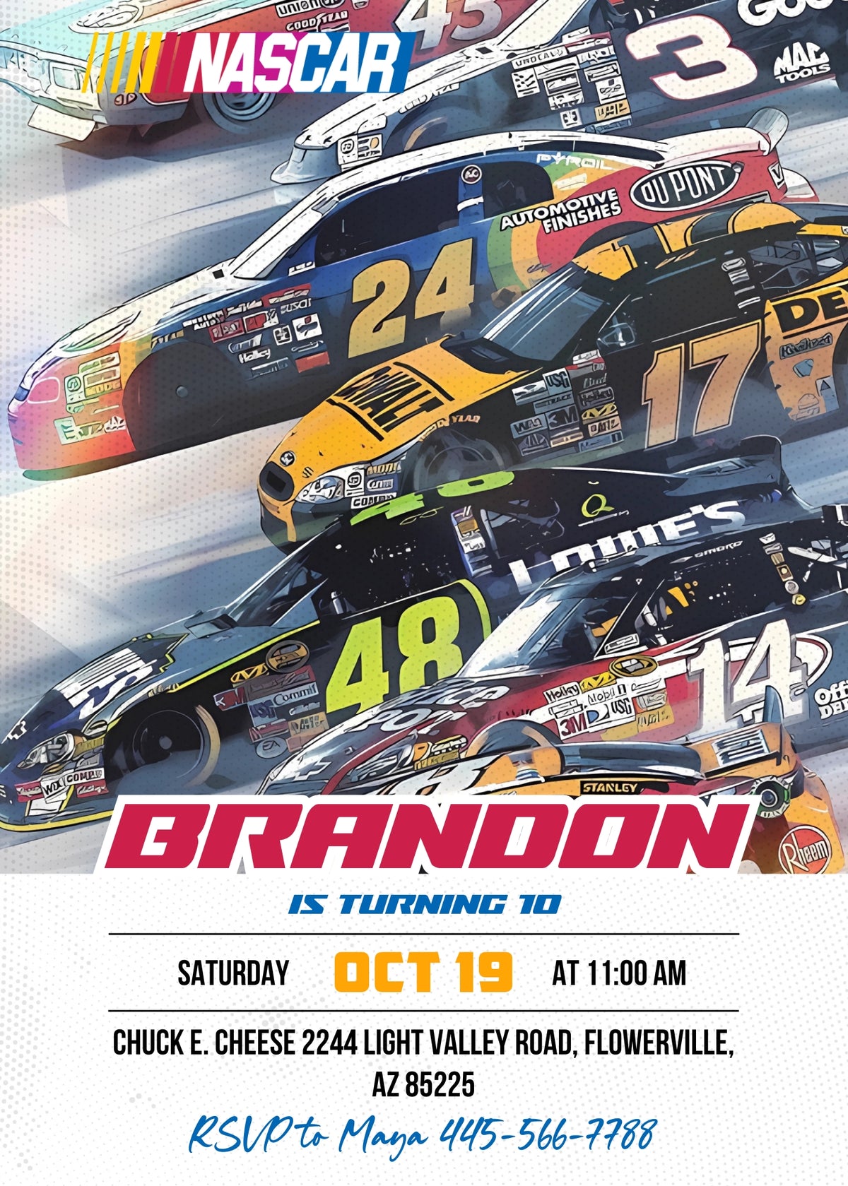 Nascar Racing Ricky Bobby customizable invitation template | Share or Print | boy | DJ802