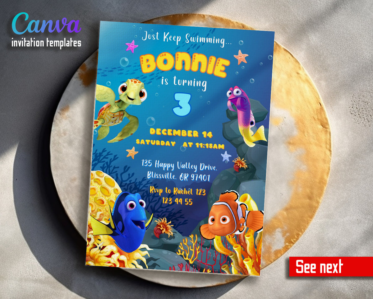 Finding Nemo customizable invitation template | Share or Print | ZA606