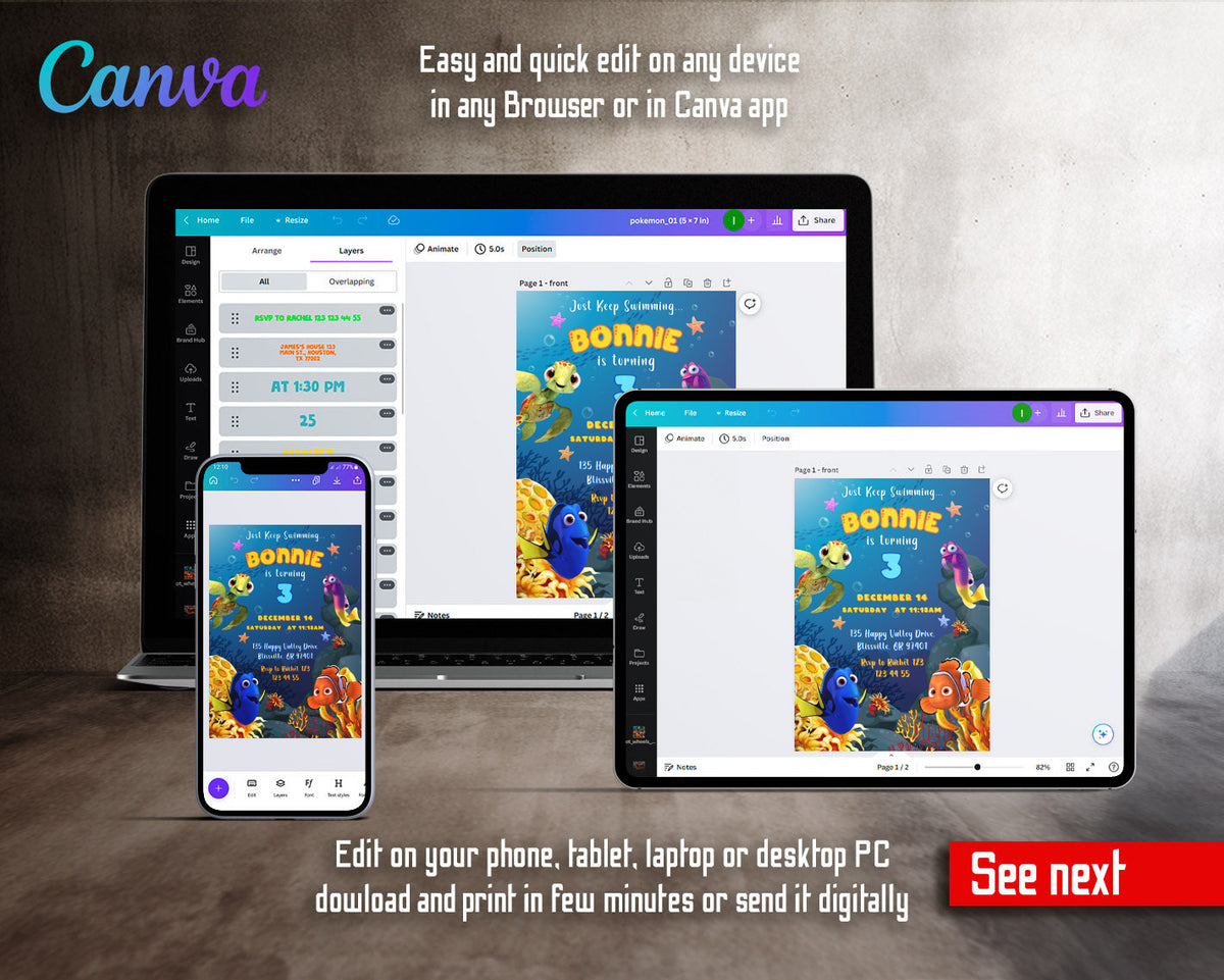 Finding Nemo customizable invitation template | Share or Print | ZA606