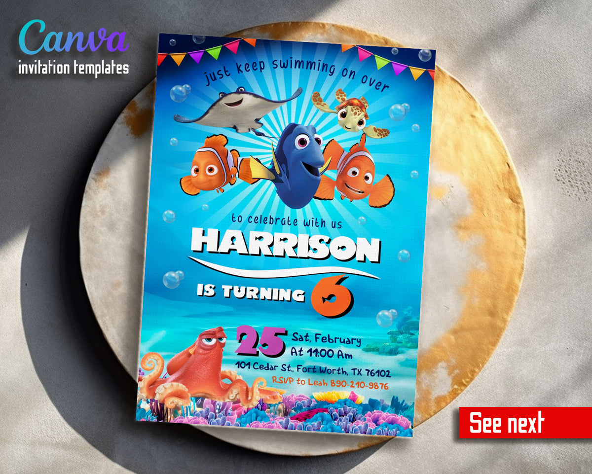 Finding Nemo customizable invitation template | Share or Print | KI747