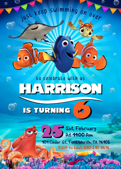 Finding Nemo customizable invitation template | Share or Print | KI747