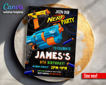 NERF Dart Wars customizable invitation template | Share or Print | boy | RU403