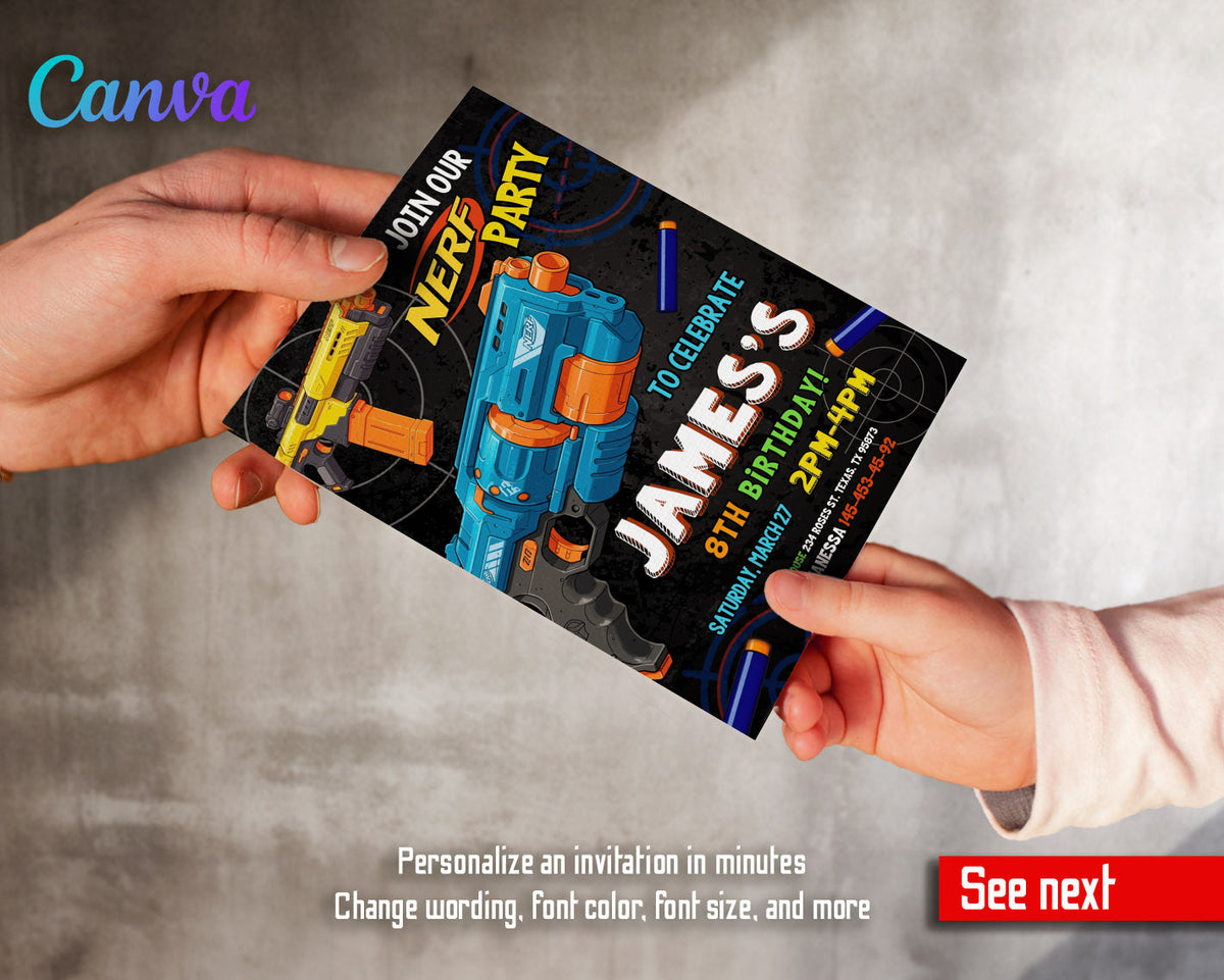 NERF Dart Wars customizable invitation template | Share or Print | boy | RU403