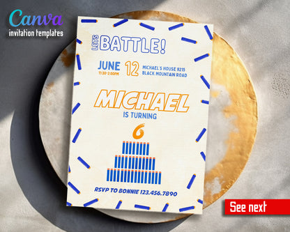 NERF Dart Wars customizable invitation template | Share or Print | boy | LY330