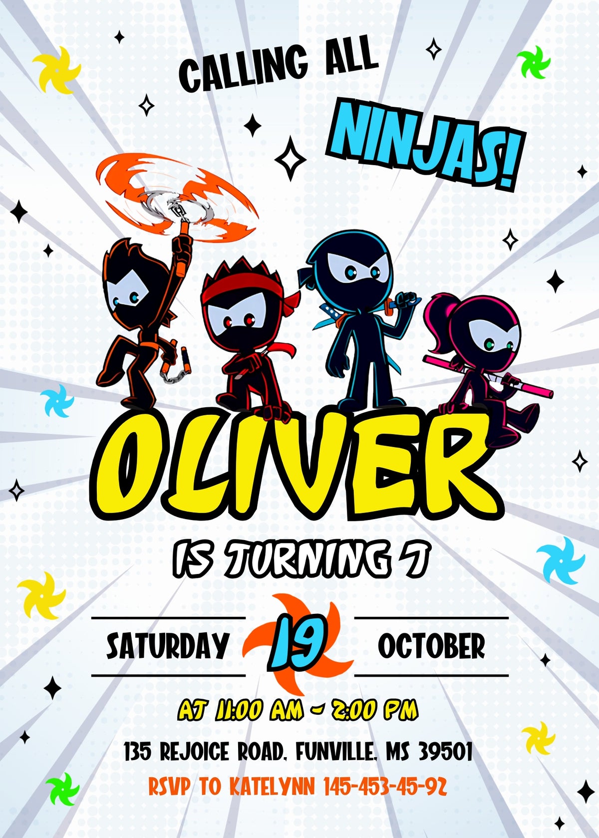 Ninja Kidz TV customizable invitation template | Share or Print | PA146