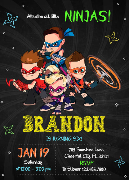 Ninja Kidz TV customizable invitation template | Share or Print | AL714