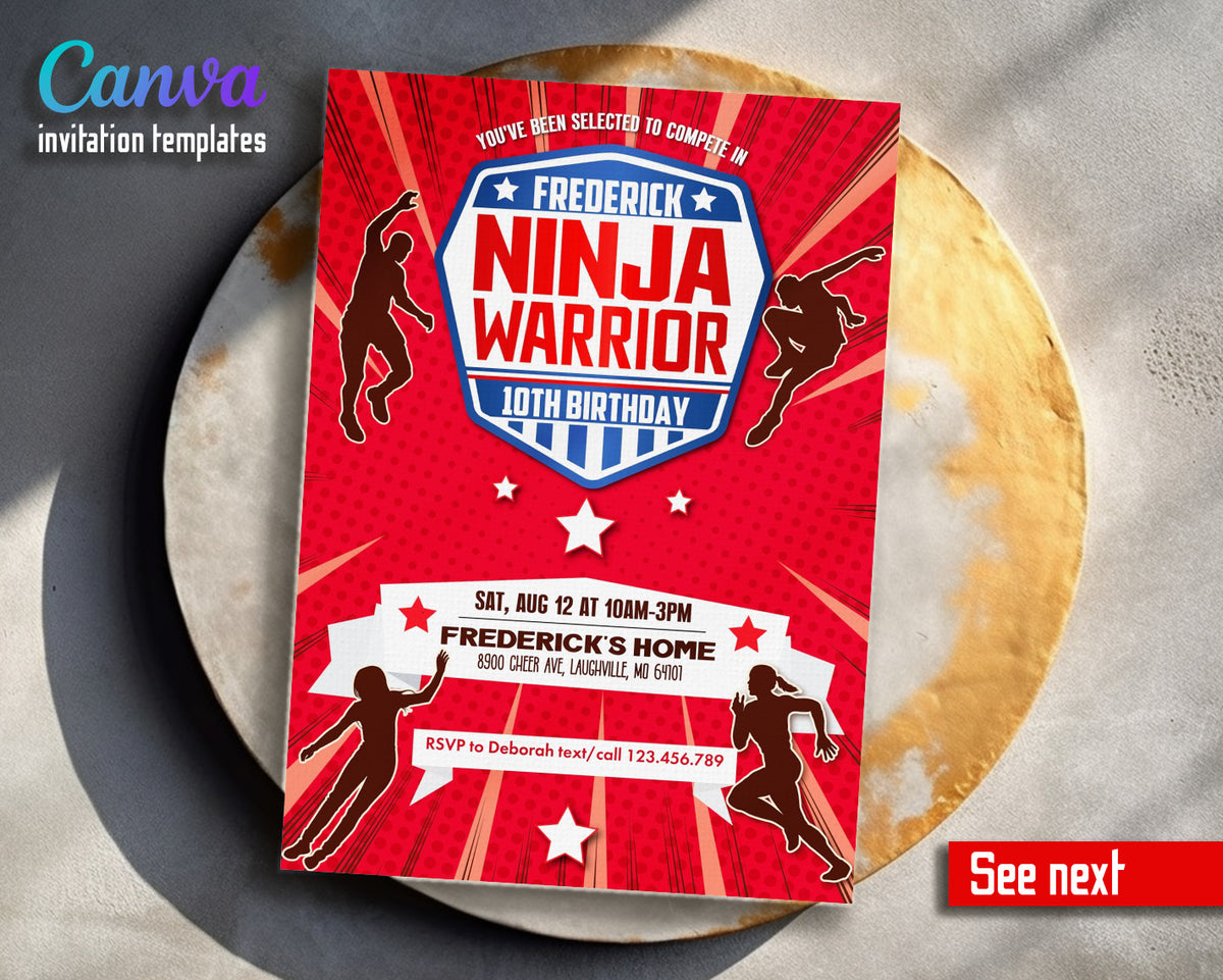 American Ninja Warrior customizable invitation template | Share or Print | VV073