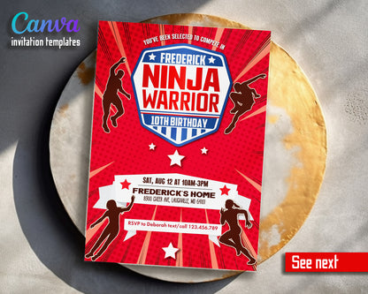 American Ninja Warrior customizable invitation template | Share or Print | VV073