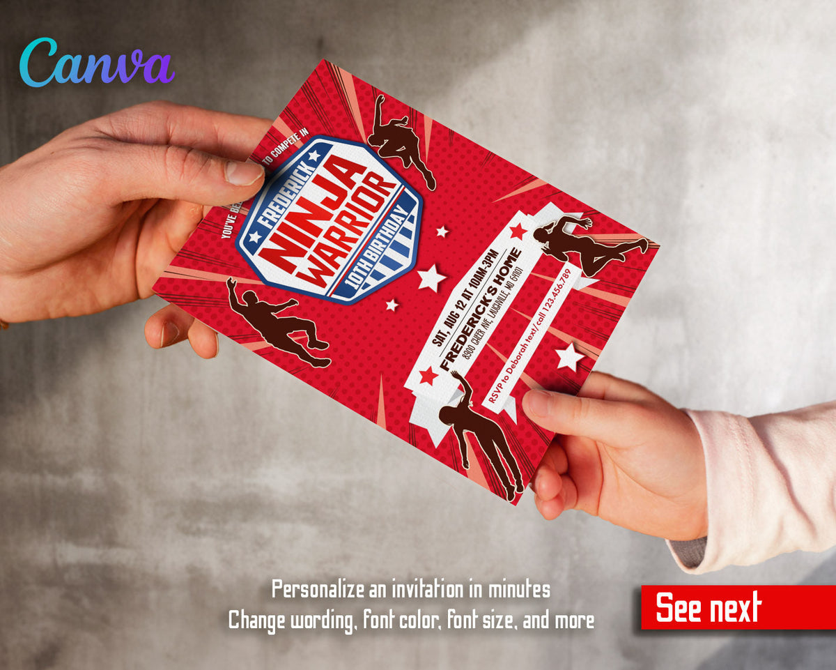 American Ninja Warrior customizable invitation template | Share or Print | VV073