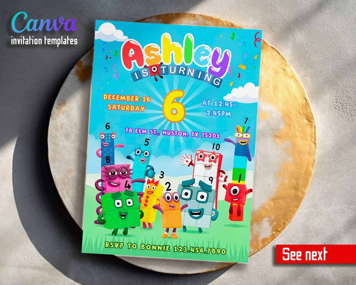 Numberblocks customizable invitation template | Share or Print | UP632