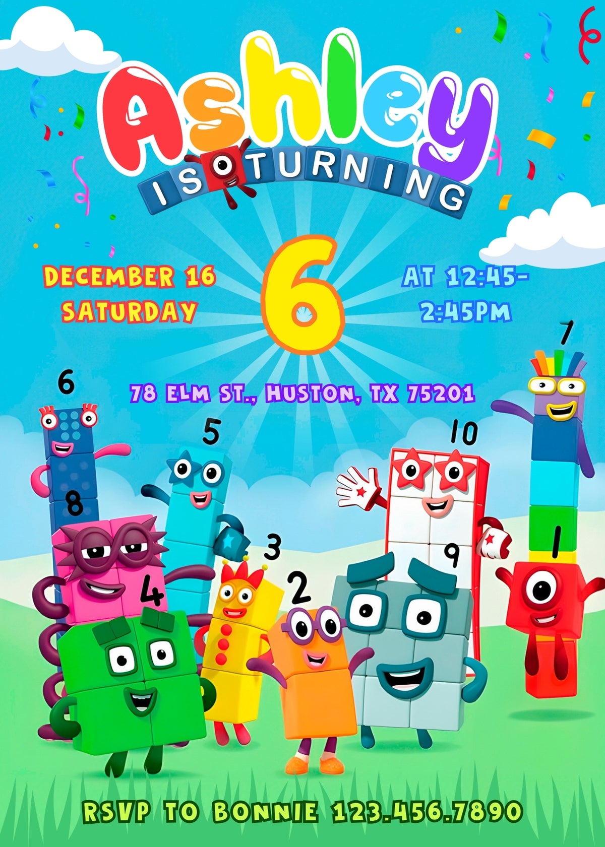 Numberblocks customizable invitation template | Share or Print | UP632